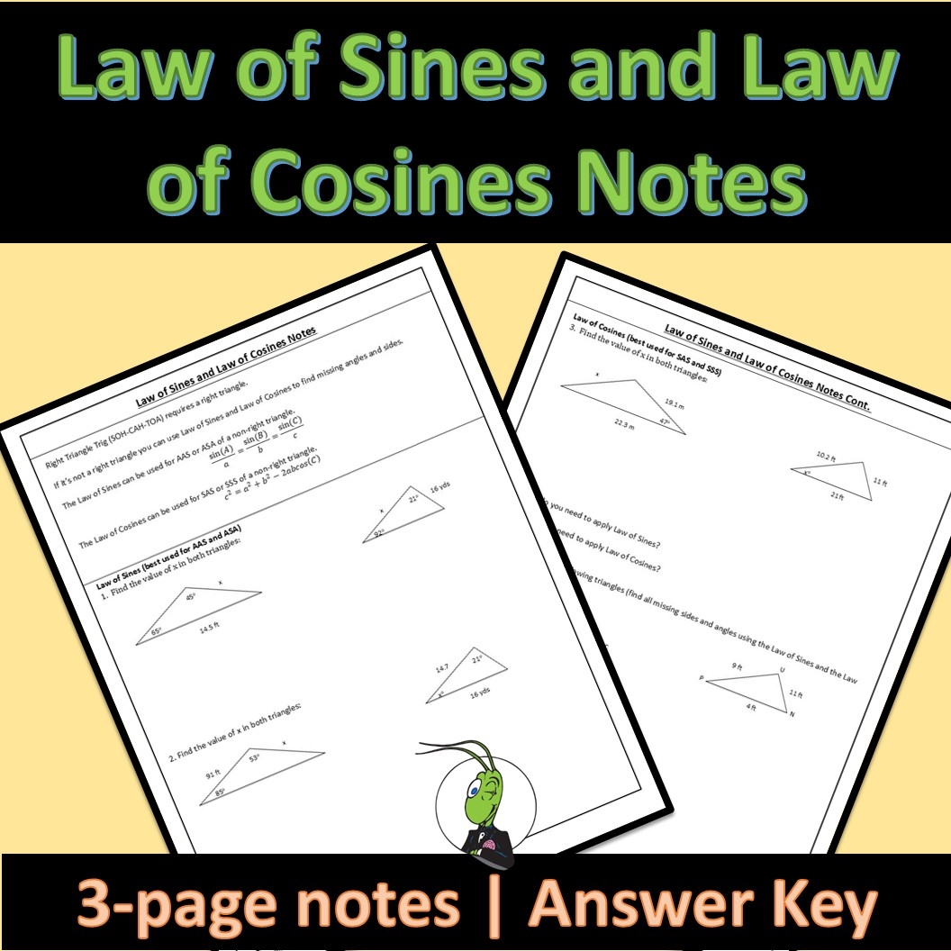 Law Of Sines And Law Of Cosines Geometry Guided Notes Trigonometry Unit Classful