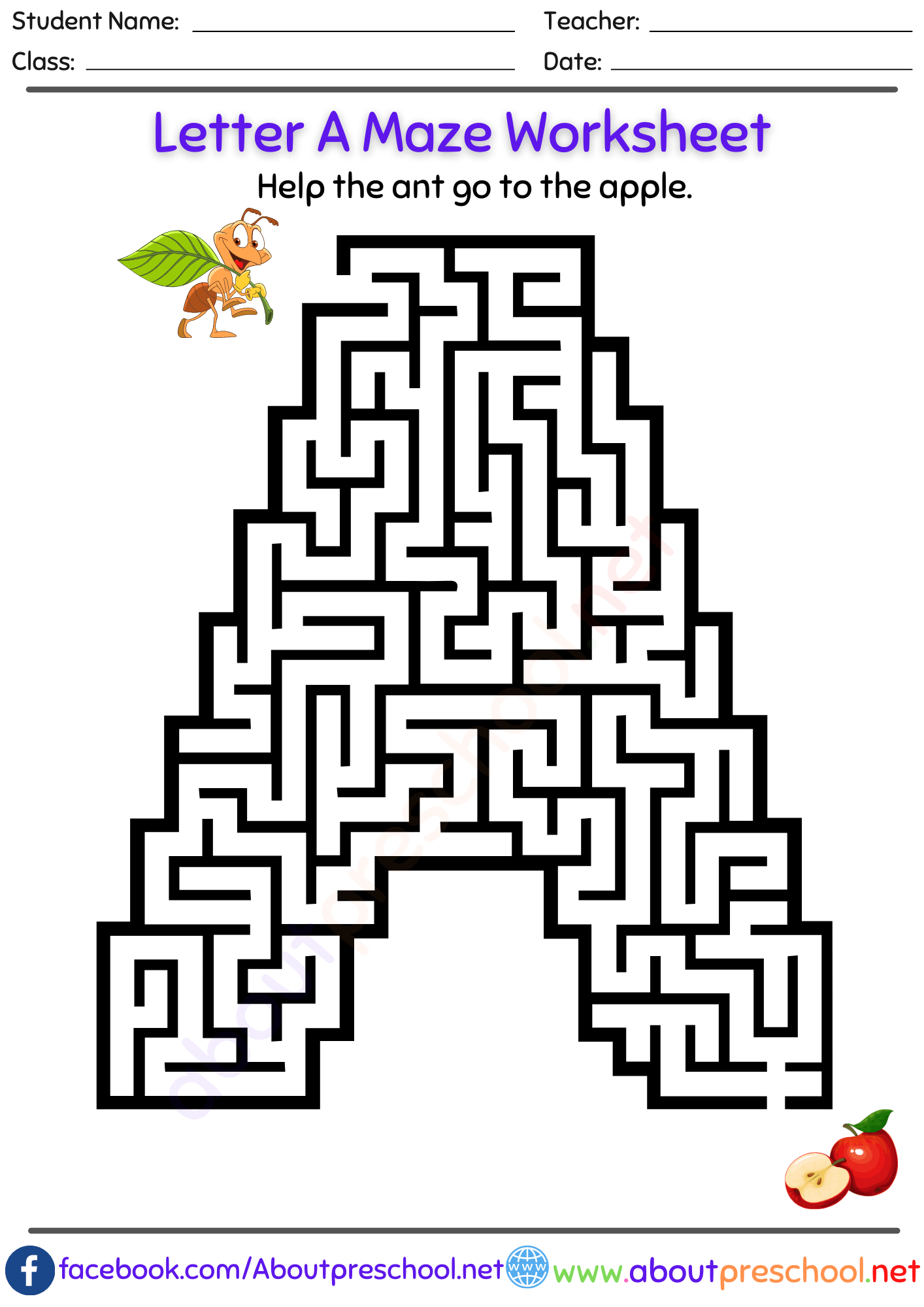 Letter A Maze Worksheet Archives About Preschool