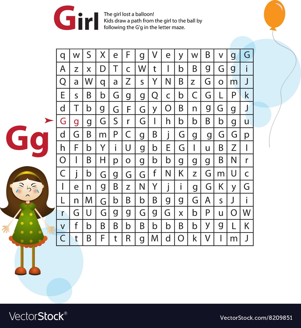 Letter Maze G This Worksheet Helps Kids Recognize Vector Image