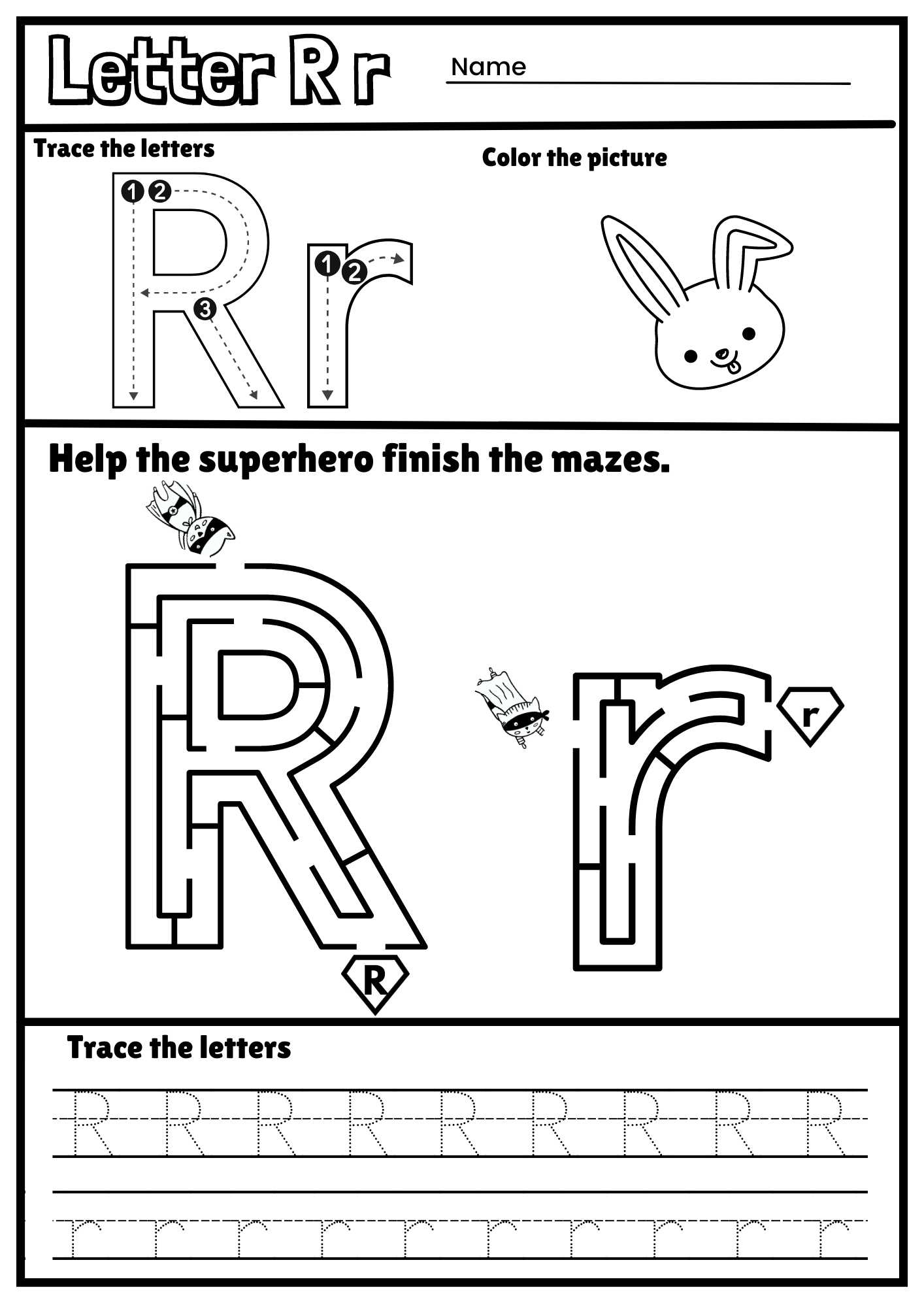 Letter R Alphabet Tracing And Coloring Free Printable PDF Ezpzphonics