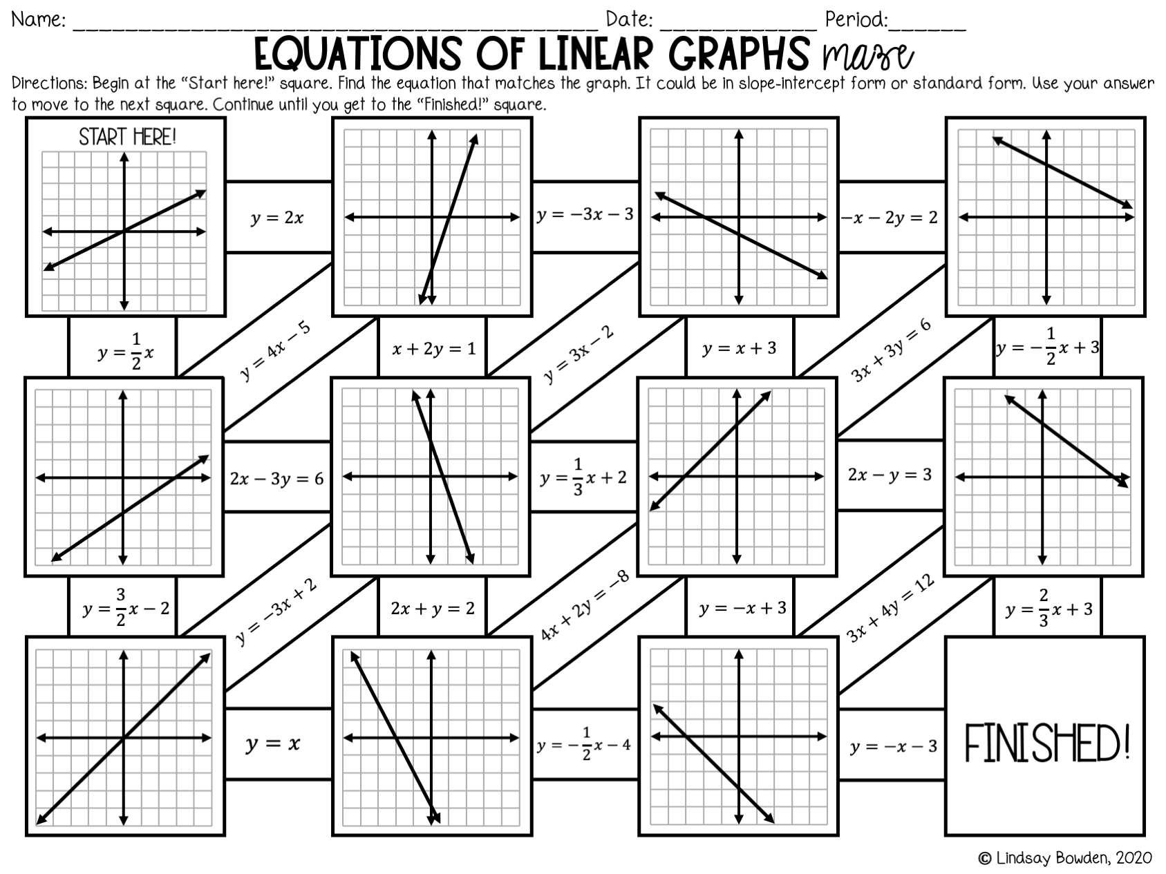 Linear Graphs Maze Lindsay Bowden Worksheets Library