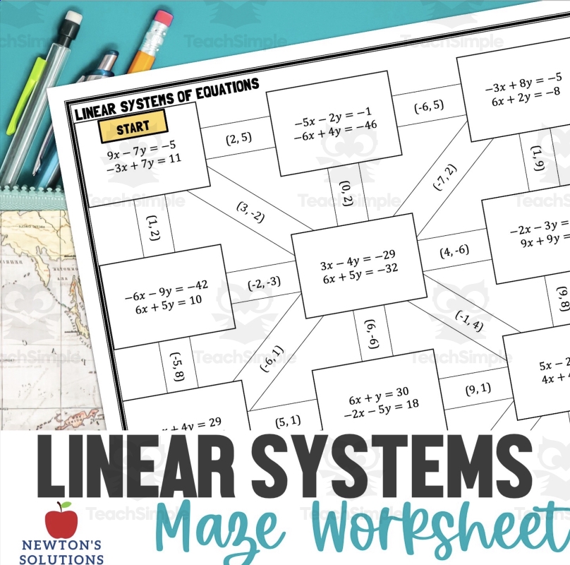 Linear System Of Equations Maze Worksheet