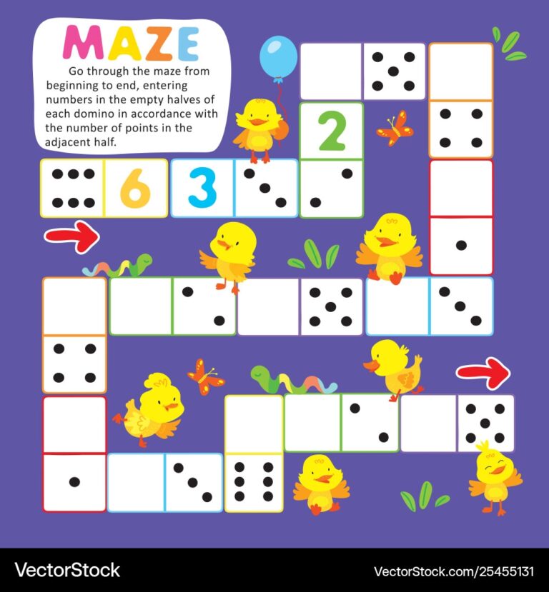 Logic Kid Learn Domino Game Printable Worksheet Vector Image