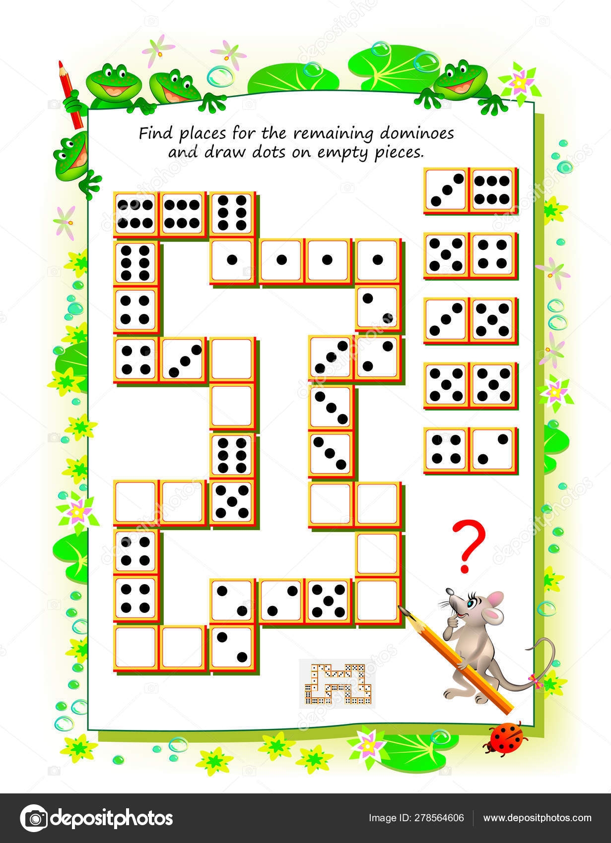 Logic Puzzle Game Little Children Need Find Places Remaining Dominoes Stock Vector By Nataljacernecka 278564606