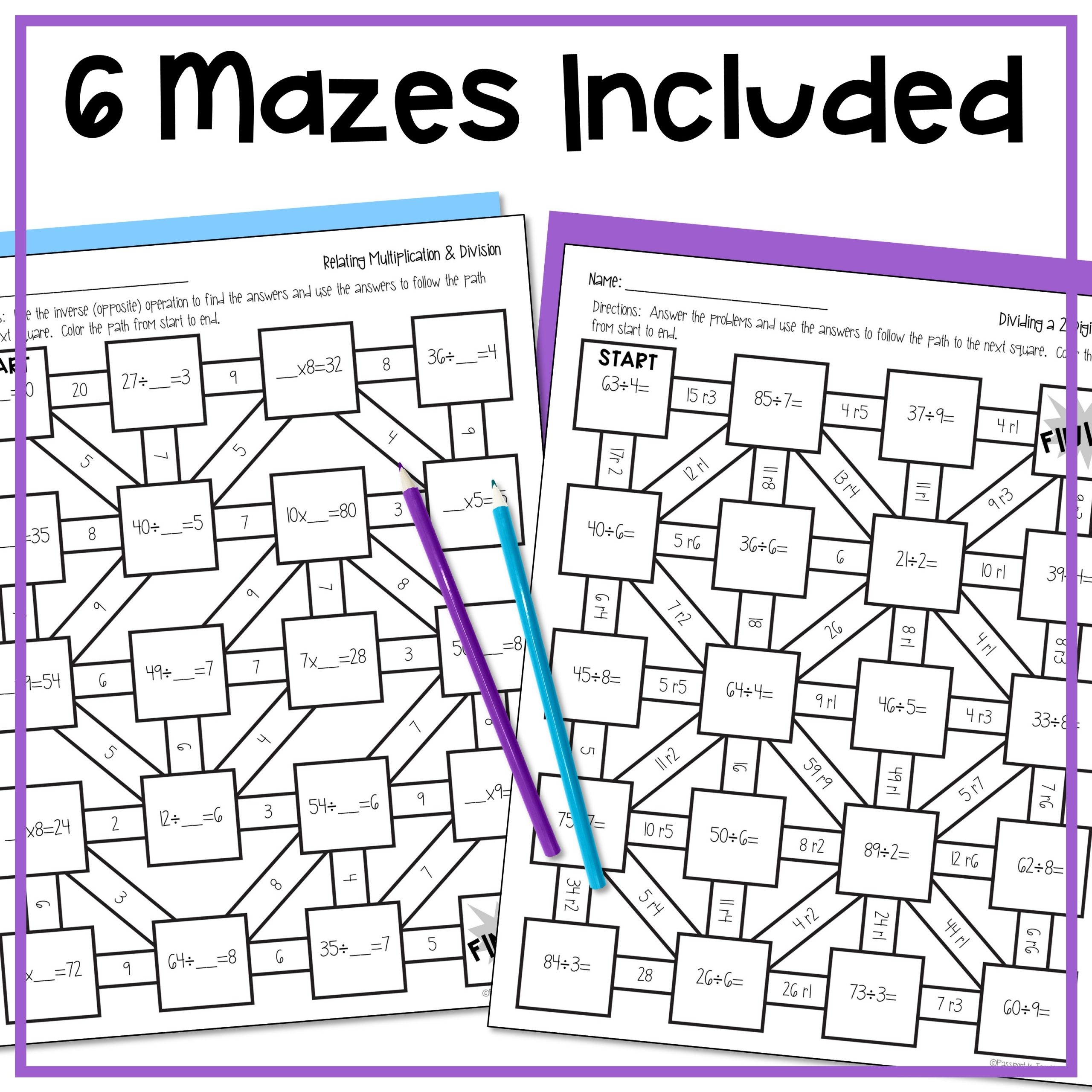 Long Division Math Mazes