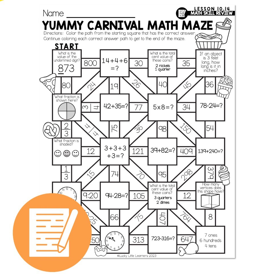 Lucky To Learn Math Lesson 10 14 Cumulative Math Review Independent Practice Yummy Carnival Math Maze Lucky Little Learners