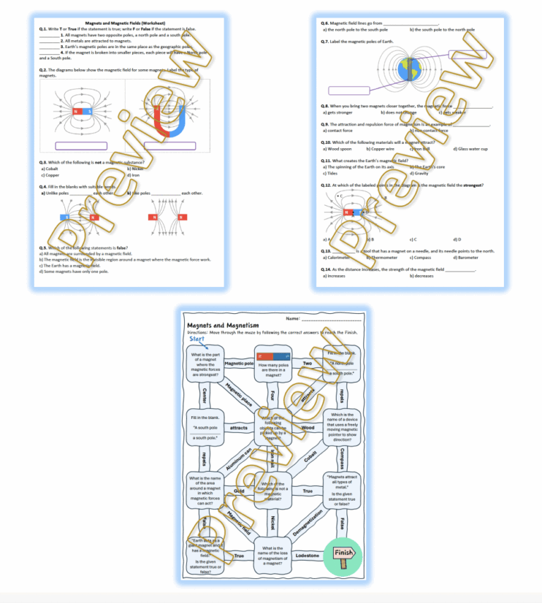 Magnets And Magnetic Fields Worksheet Printable U0026 Distance