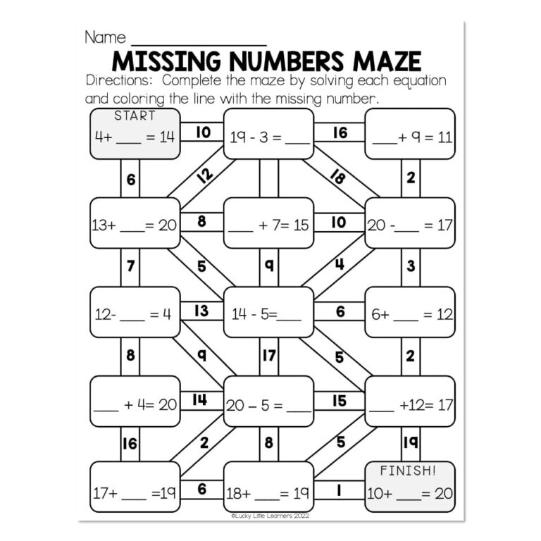 Math Find The Missing Number Missing Numbers Maze Editable