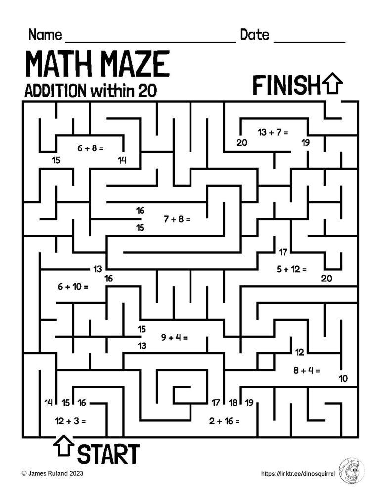 MATH MAZE Addition And Subtraction Within 20 Customizable Math Mazes Included Classful