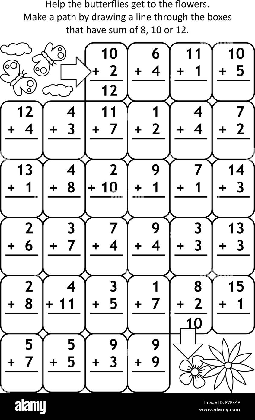 Math Maze With Addition Facts Help The Butterflies Get To The 