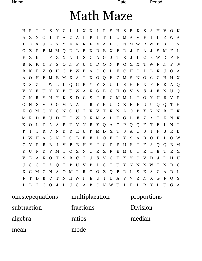 Math Maze Word Search WordMint