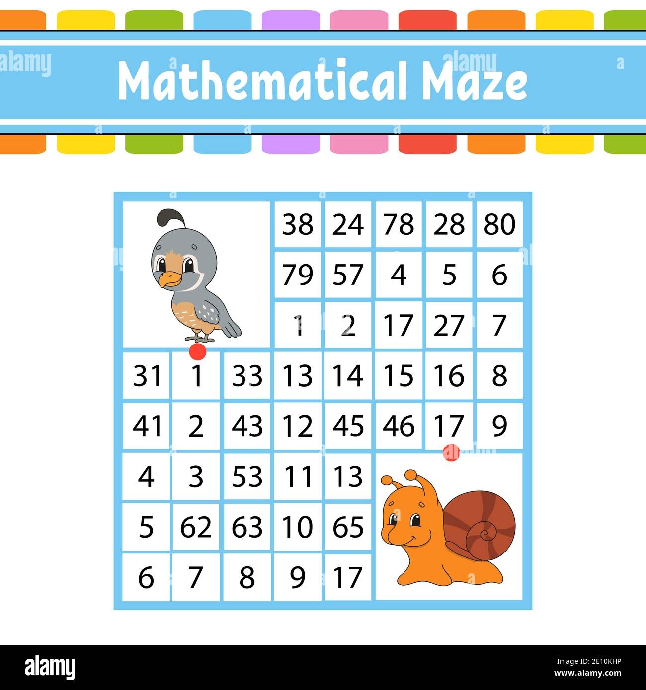 Mathematical Maze Game For Kids Number Labyrinth Education Developing Worksheet Activity Page Puzzle For Children Cartoon Characters Riddle For Stock Vector Image U0026 Art Alamy