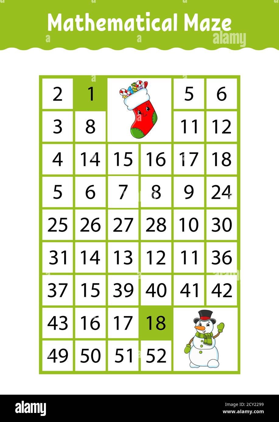 Mathematical Rectangle Maze Game For Kids Number Labyrinth Education Worksheet Activity Page Riddle For Children Cartoon Characters Stock Vector Image U0026 Art Alamy
