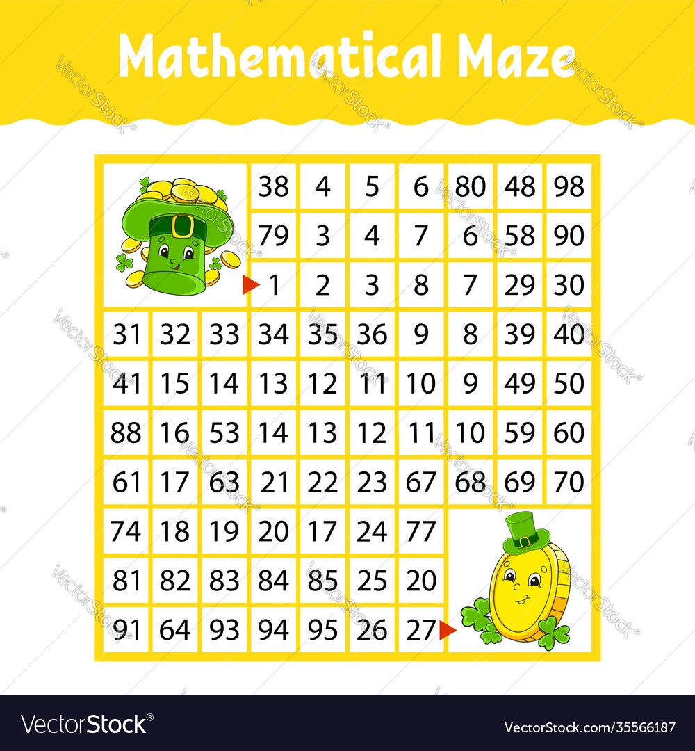 Mathematical Square Maze Game For Kids Number Vector Image