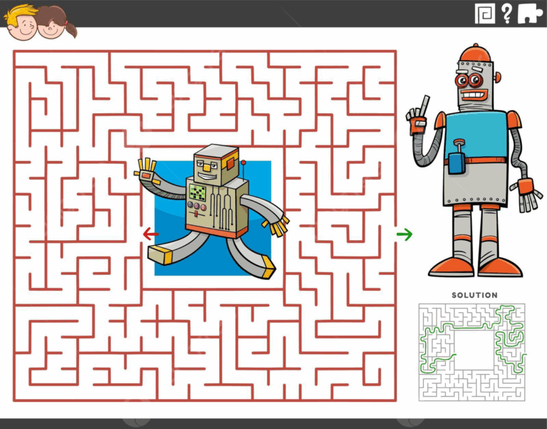 Maze Educational Game With Cartoon Robots Drawing Education Worksheet Vector Drawing Clipart Education Clipart Cartoon Clipart PNG And Vector With Transparent Background For Free Download