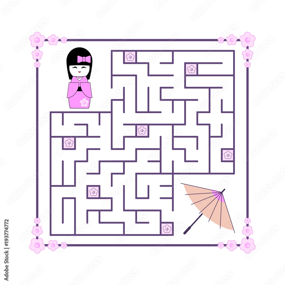 Maze For Children Japanese Kokeshi Doll And Umbrella On A White Background Help The Girl Find The Way To The Umbrella In The Maze Vector Flat Illustration Stock Vector Adobe Stock