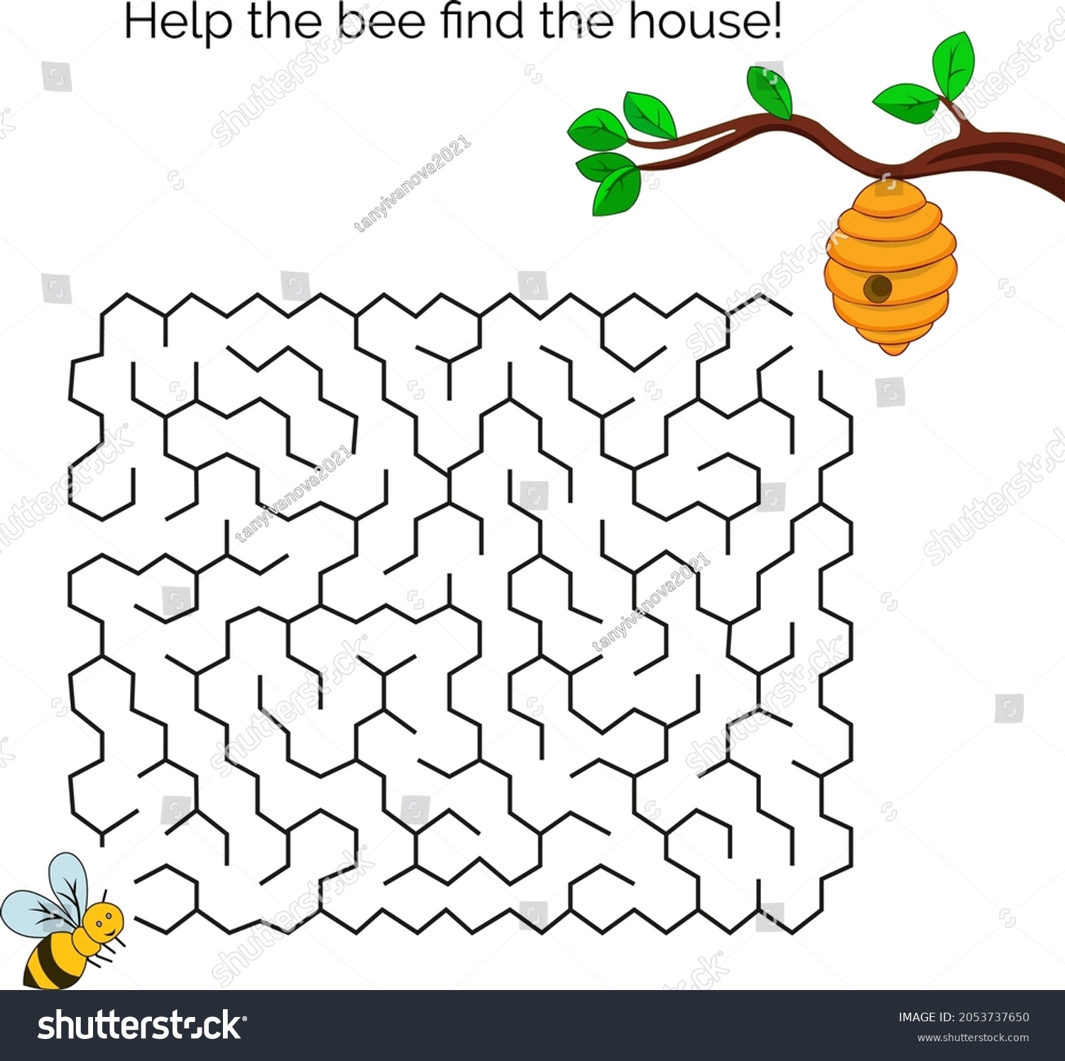 Maze Game Bee Cartoon Labyrinth Education Stock Vector Royalty 