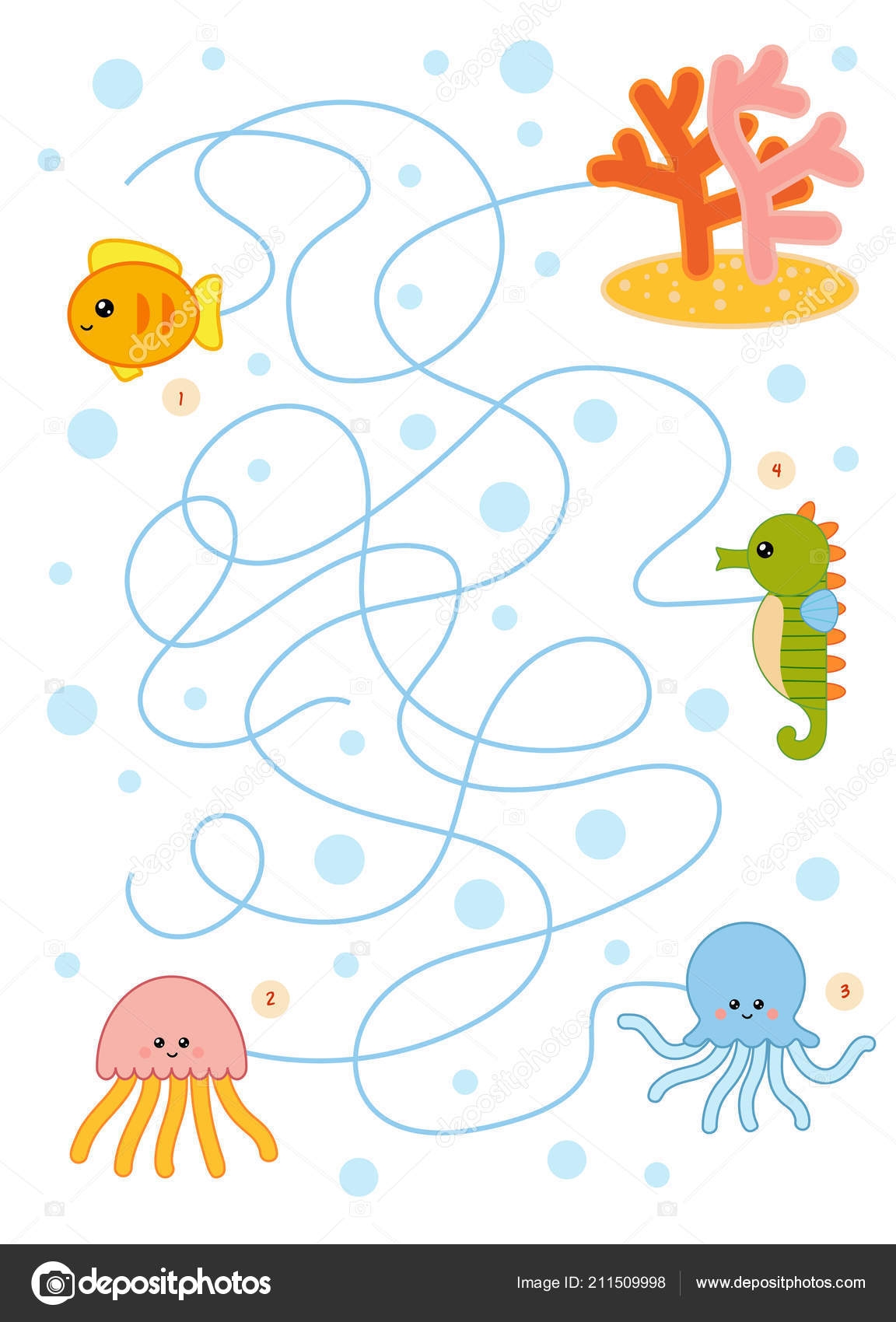 Maze Game Children Education Worksheet Fish Octopus Jelly Fish Sea Stock Vector By ksenya savva 211509998