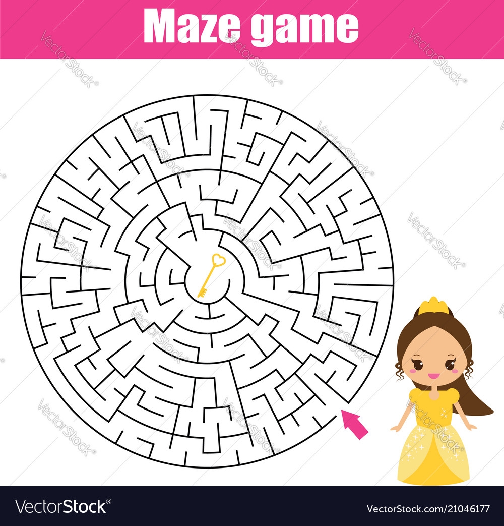 Maze Game Fairy Princess Theme Kids Activity Vector Image