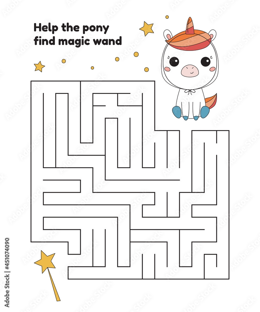 Maze Game For Children Cute Cartoon Pony In Unicorn Costume Kawaii Animals Printable Worksheet For Halloween Party Vector Illustration Stock Vector Adobe Stock