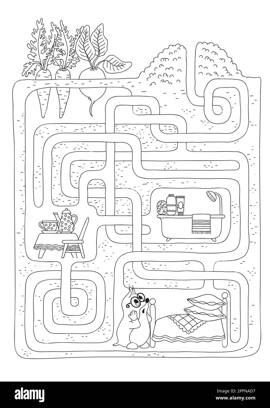 Maze Game For Kids Find The Right Path For The Mole Stock Vector 