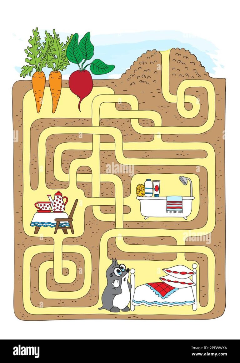 Maze Game For Kids Find The Right Path For The Mole Stock Vector