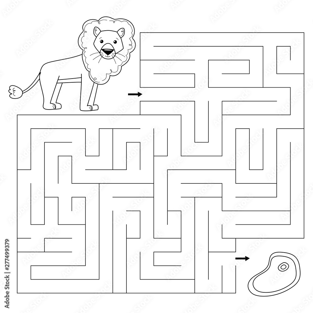Maze Game For Kids Help The Lion Find Right Way To Meat Coloring 