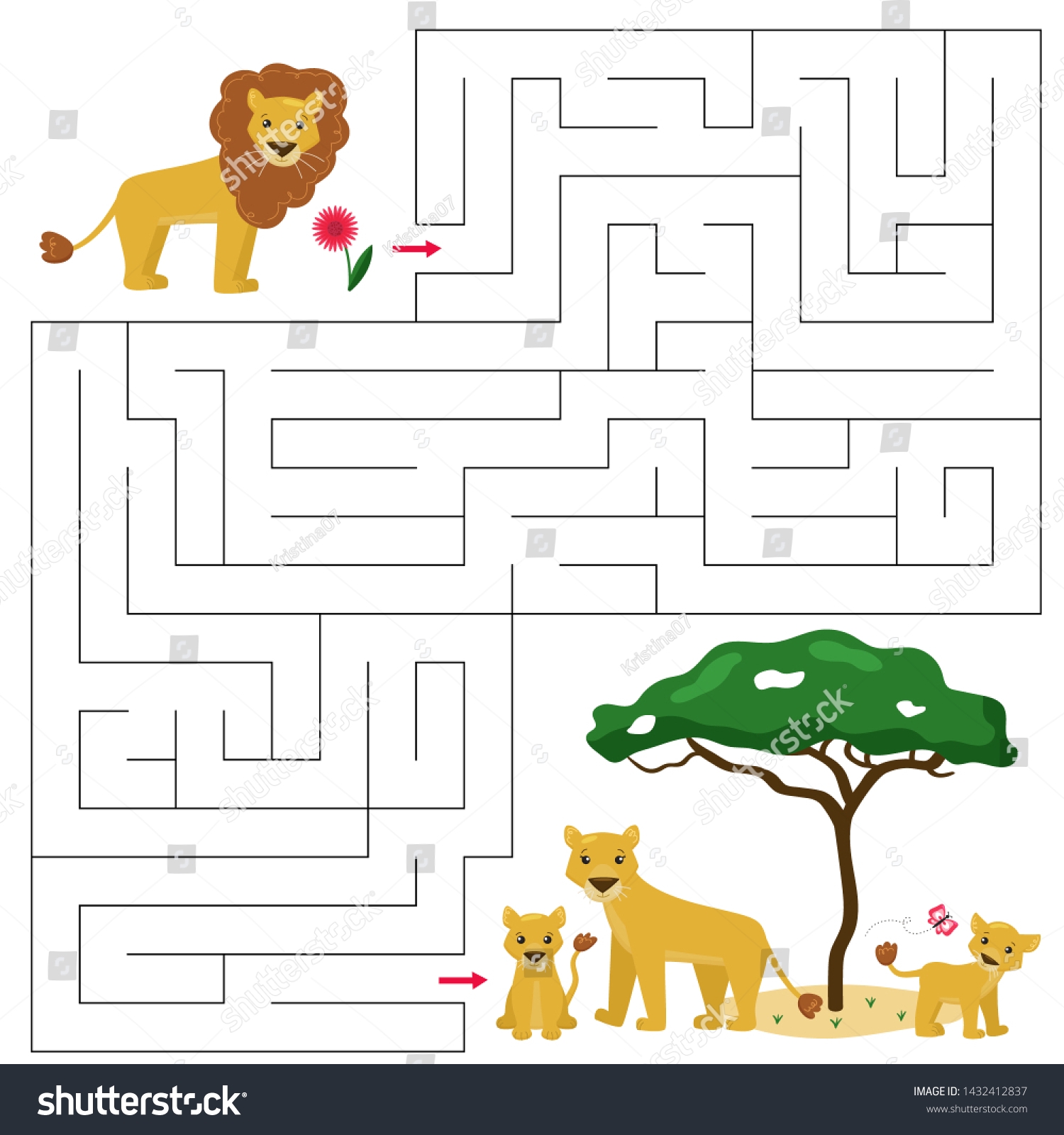 Maze Game Kids Help Lion Find Stock Vector Royalty Free 
