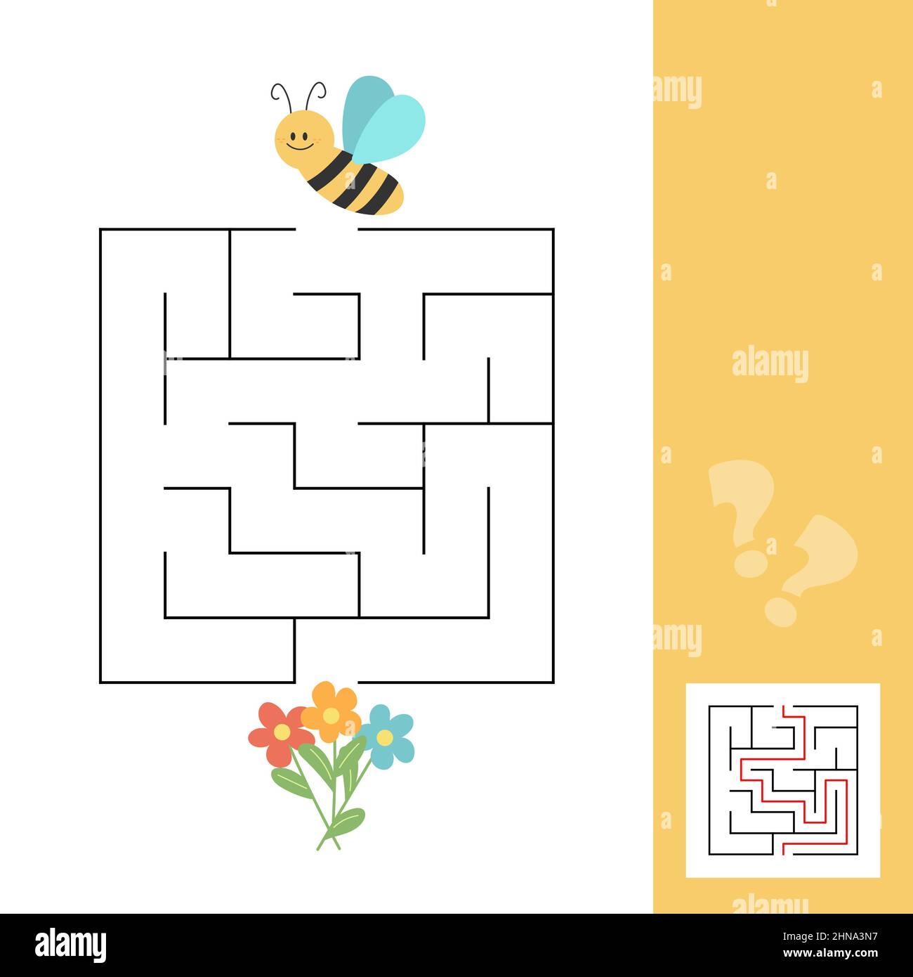 Maze Puzzle For Children Help Bee Find Flower Kids Activity 