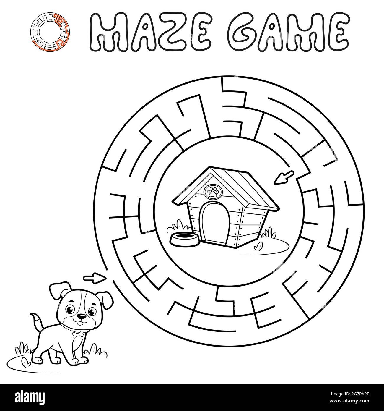 Maze Puzzle Game For Children Outline Circle Maze Or Labyrinth Game With Dog Vector Illustrations Stock Vector Image U0026 Art Alamy