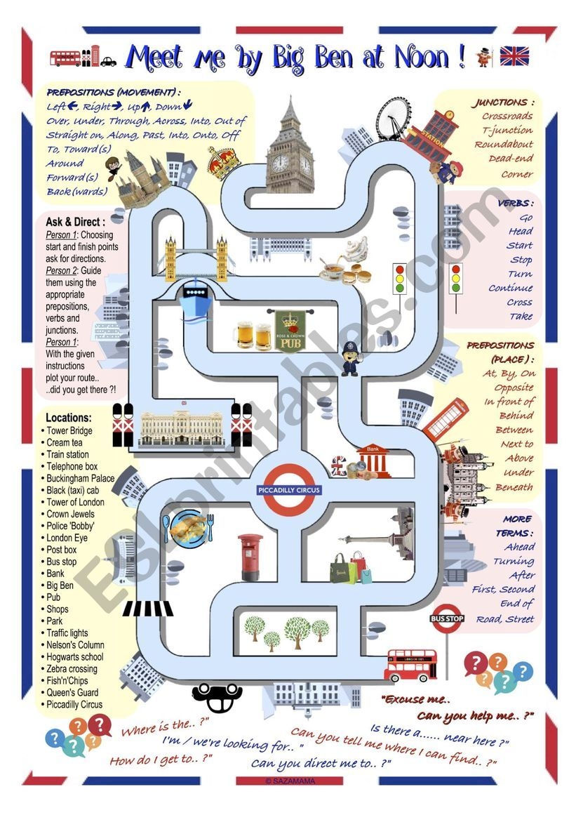 Meet Me By Big Ben At Noon Directions Maze ESL Worksheet By Sazamama