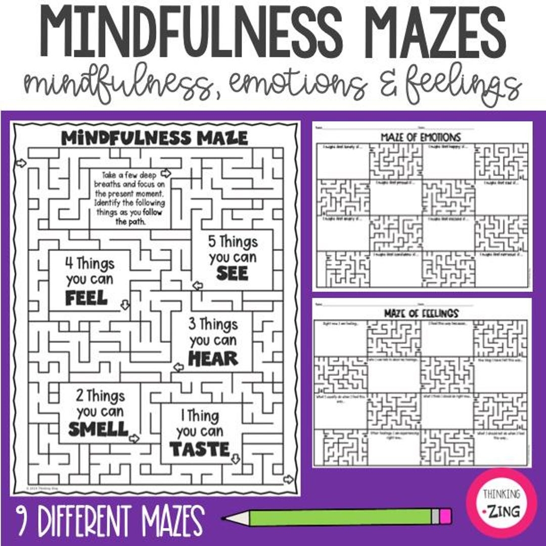 Mindfulness Mazes Emotions And Feelings Activity For Kids Calm Down Corner Self Care Homeschool Counseling Activity Etsy