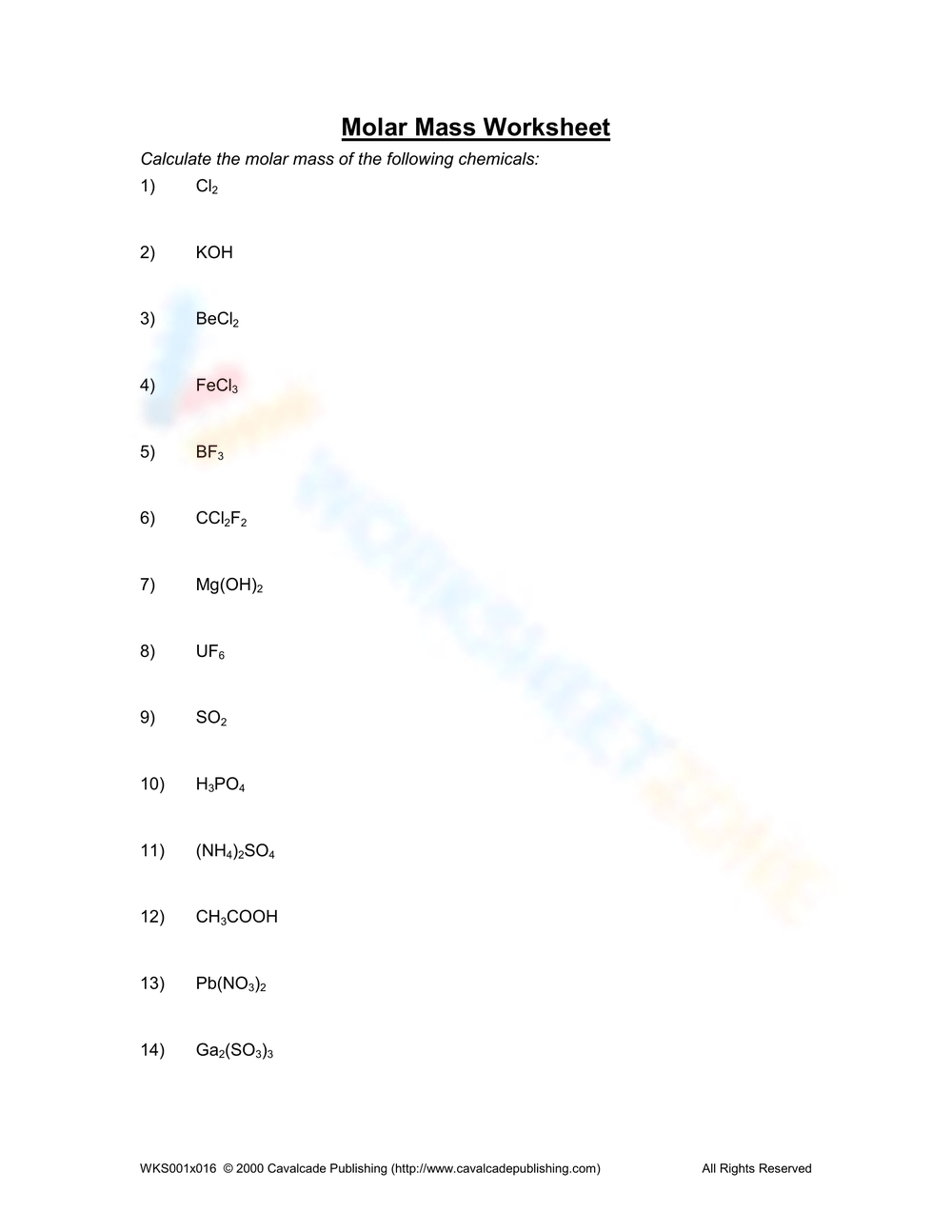 Molar Mass Worksheetzone Worksheets Library