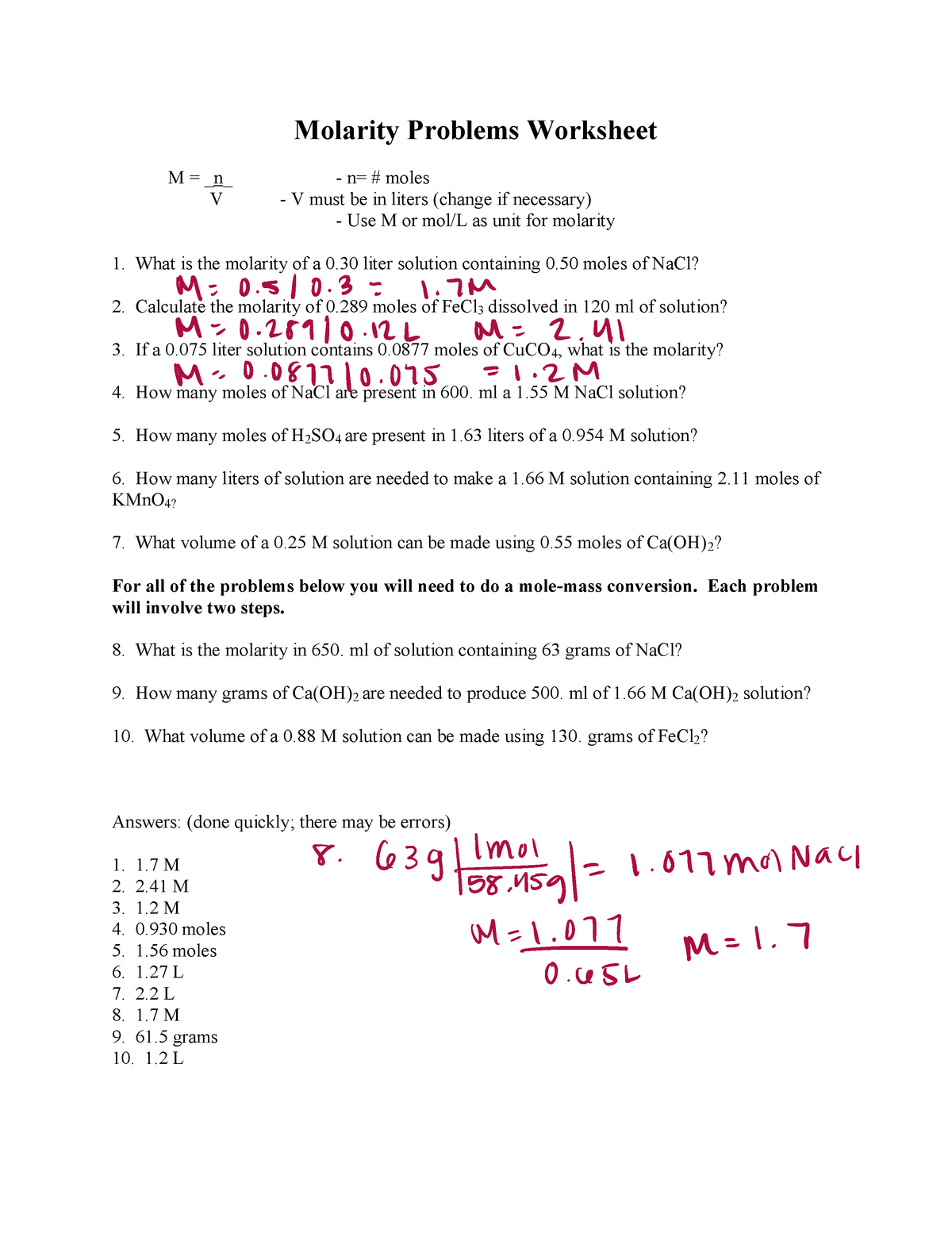 Molarity Worksheet Simplifying Rational Expressions Study Worksheets Library