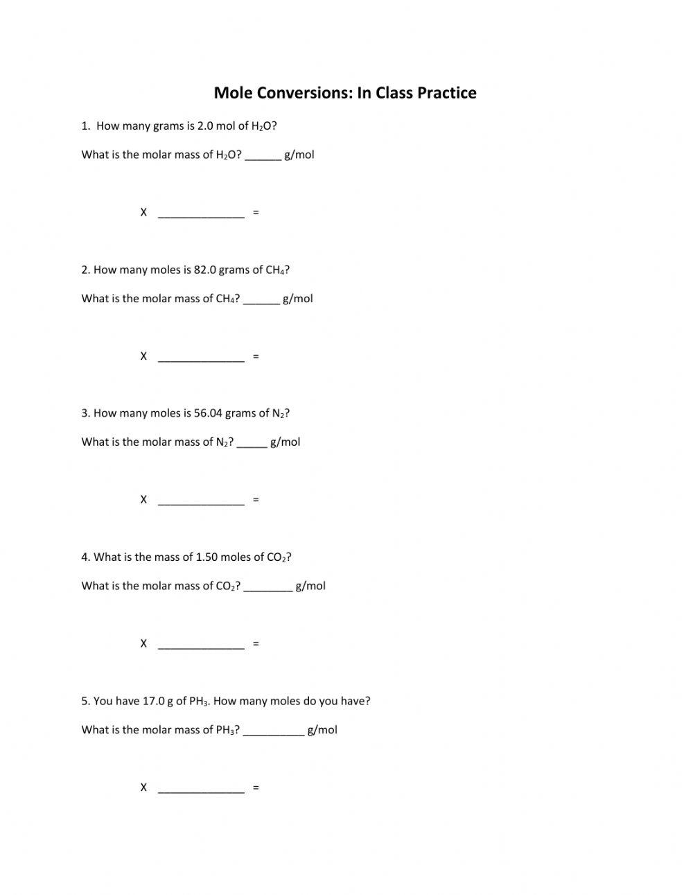 Mole Conversions Maze Worksheet Answers
