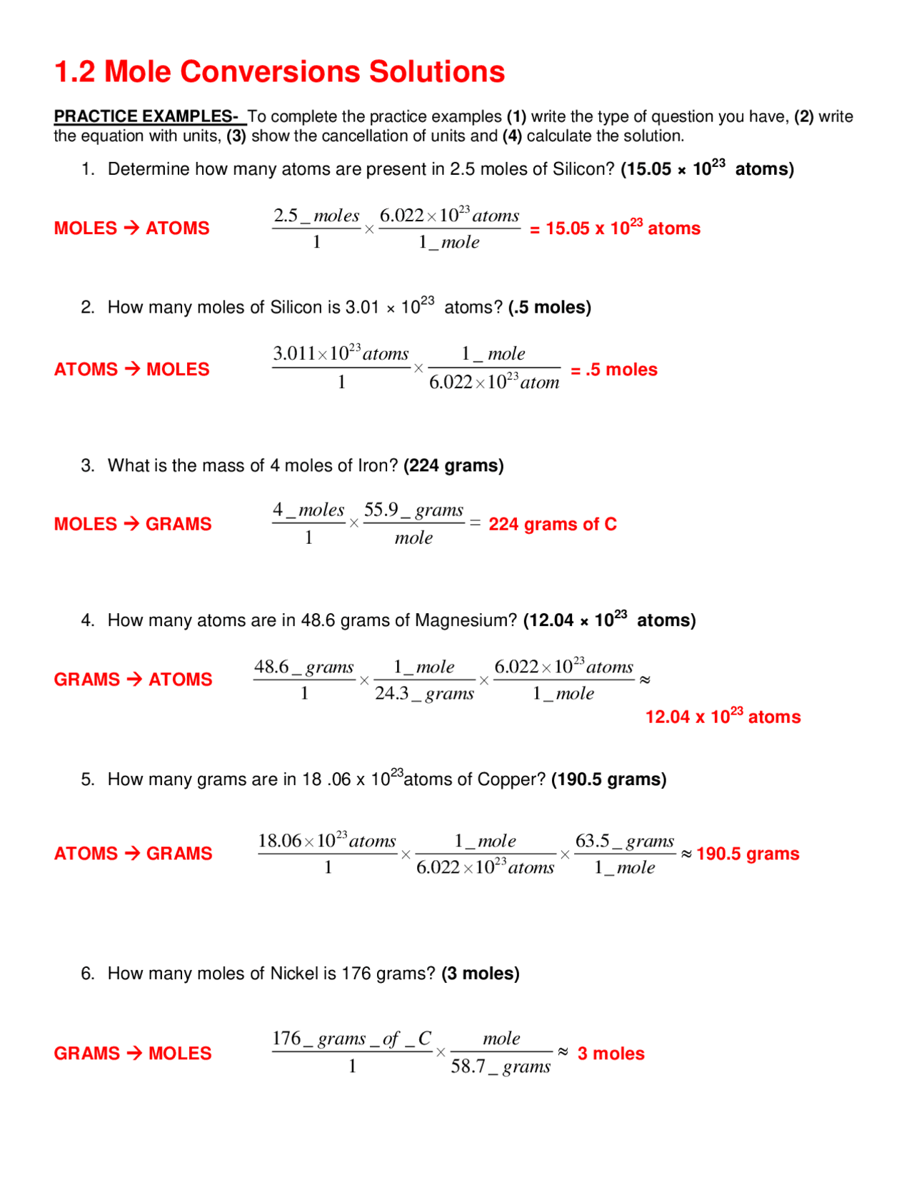 Moles And Mass Bargain Worksheet GCSE