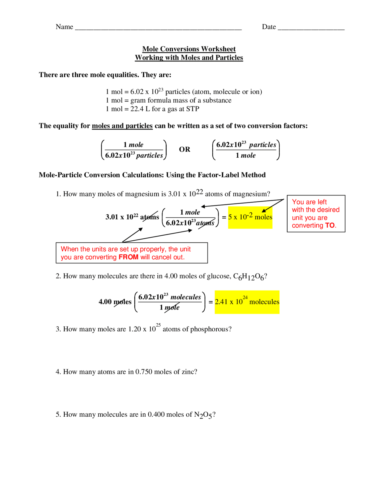 Moles Calculations Large And Conversions Sweather