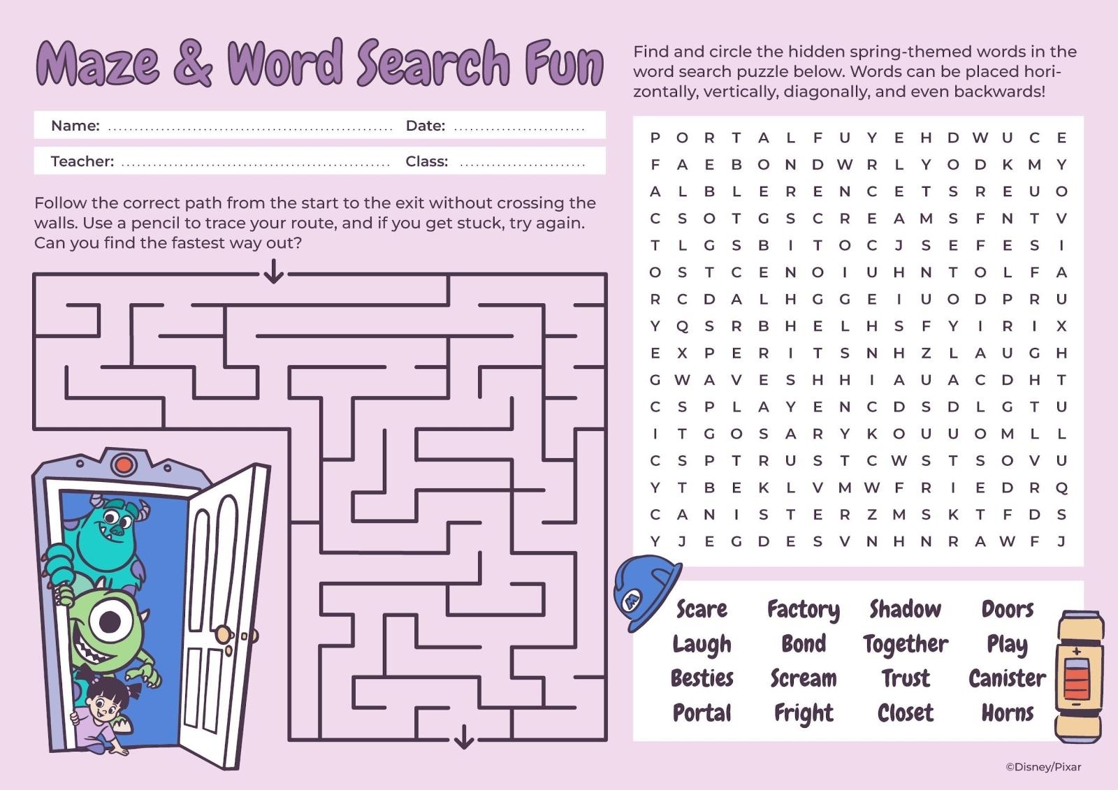Monsters Inc Worksheet Worksheet Presentation
