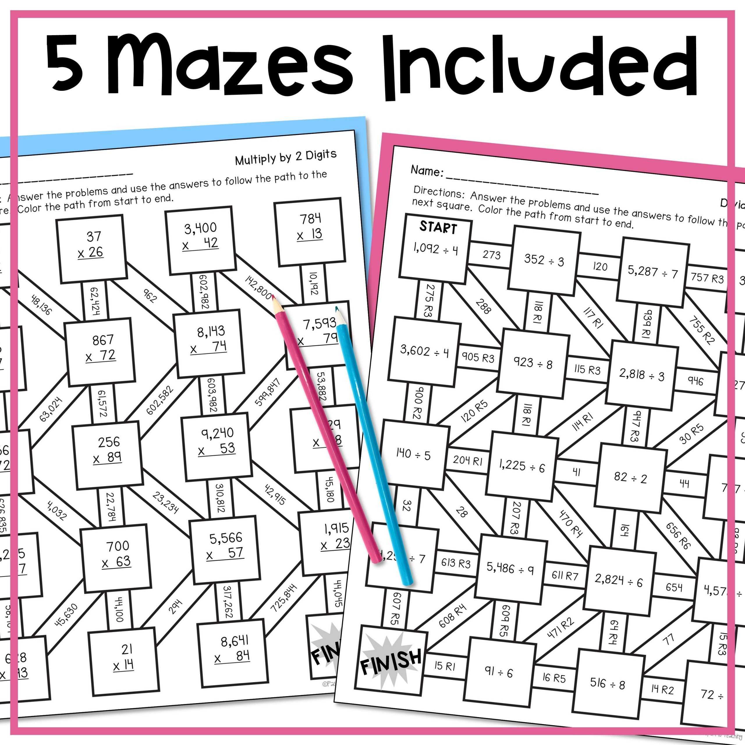 Multiplication And Division Of Whole Numbers Math Maze Worksheets 5th Grade Made By Teachers