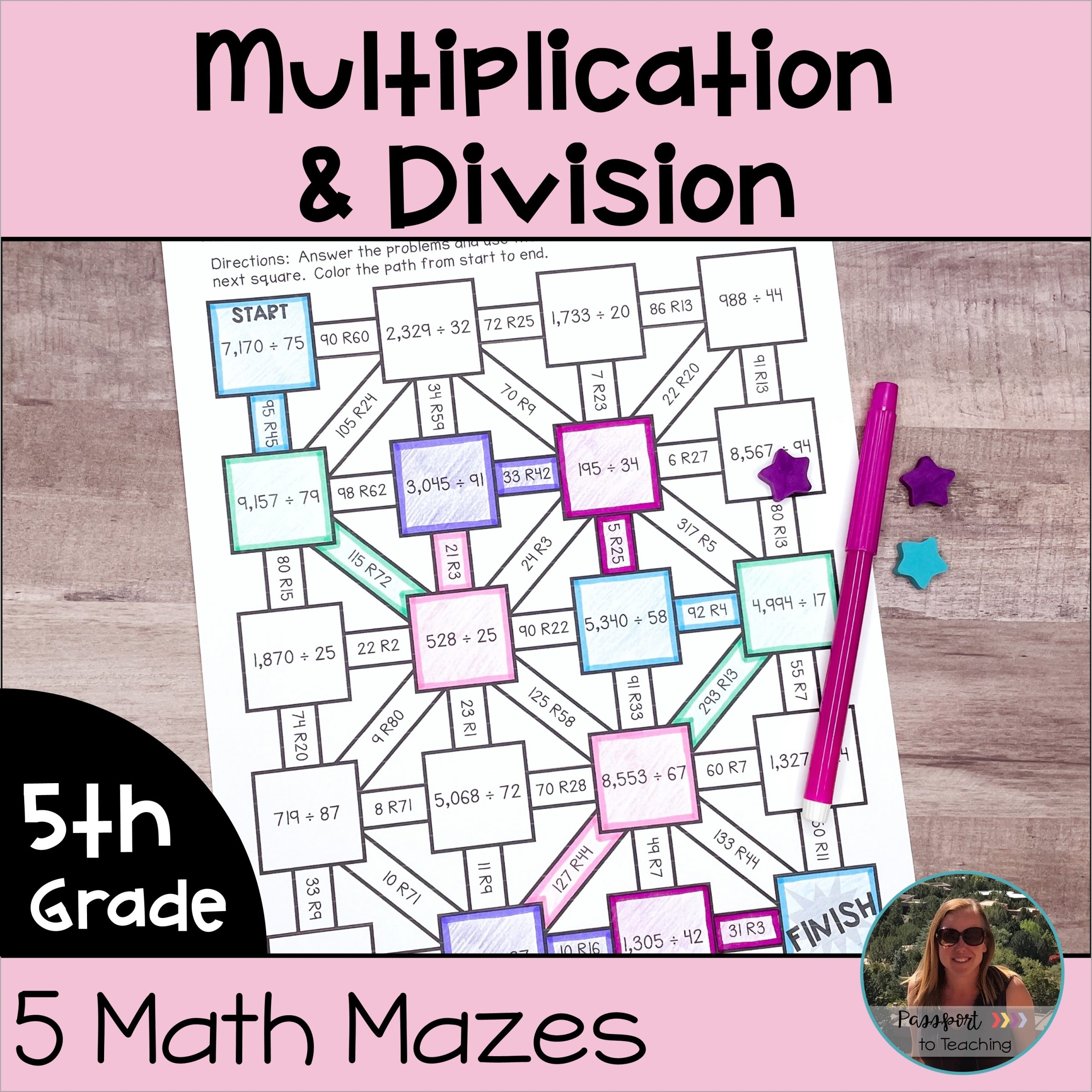 Multiplication And Division Of Whole Numbers Math Maze Worksheets 5th Grade Made By Teachers