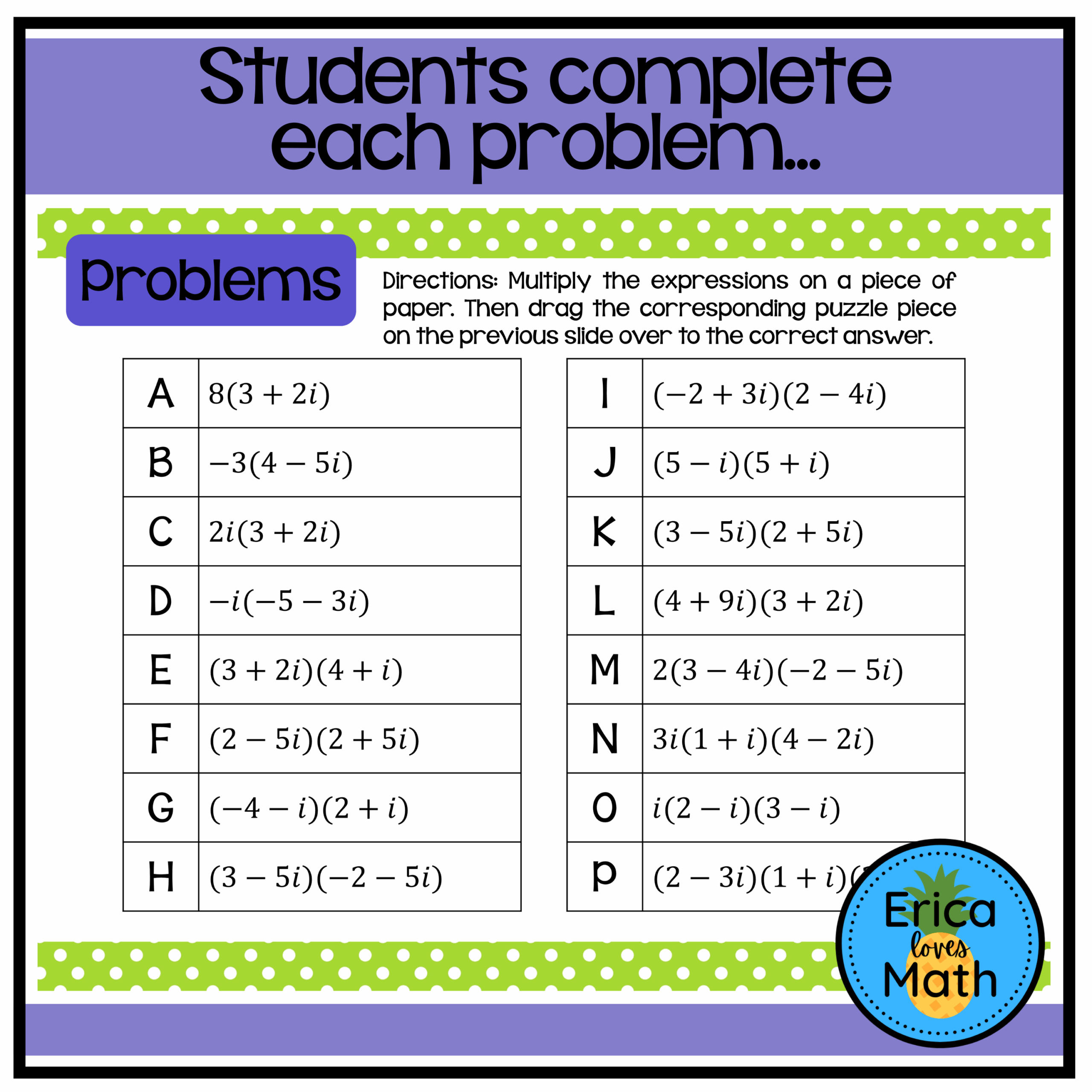 Multiplying Complex Numbers Digital Activity Picture Puzzle Classful