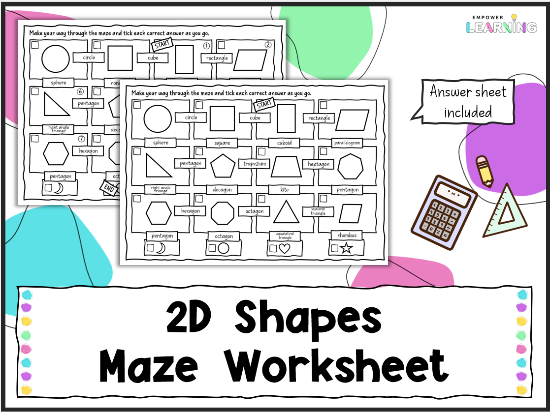 Name 2D Shapes Maze Worksheet For KS2 Teaching Resources