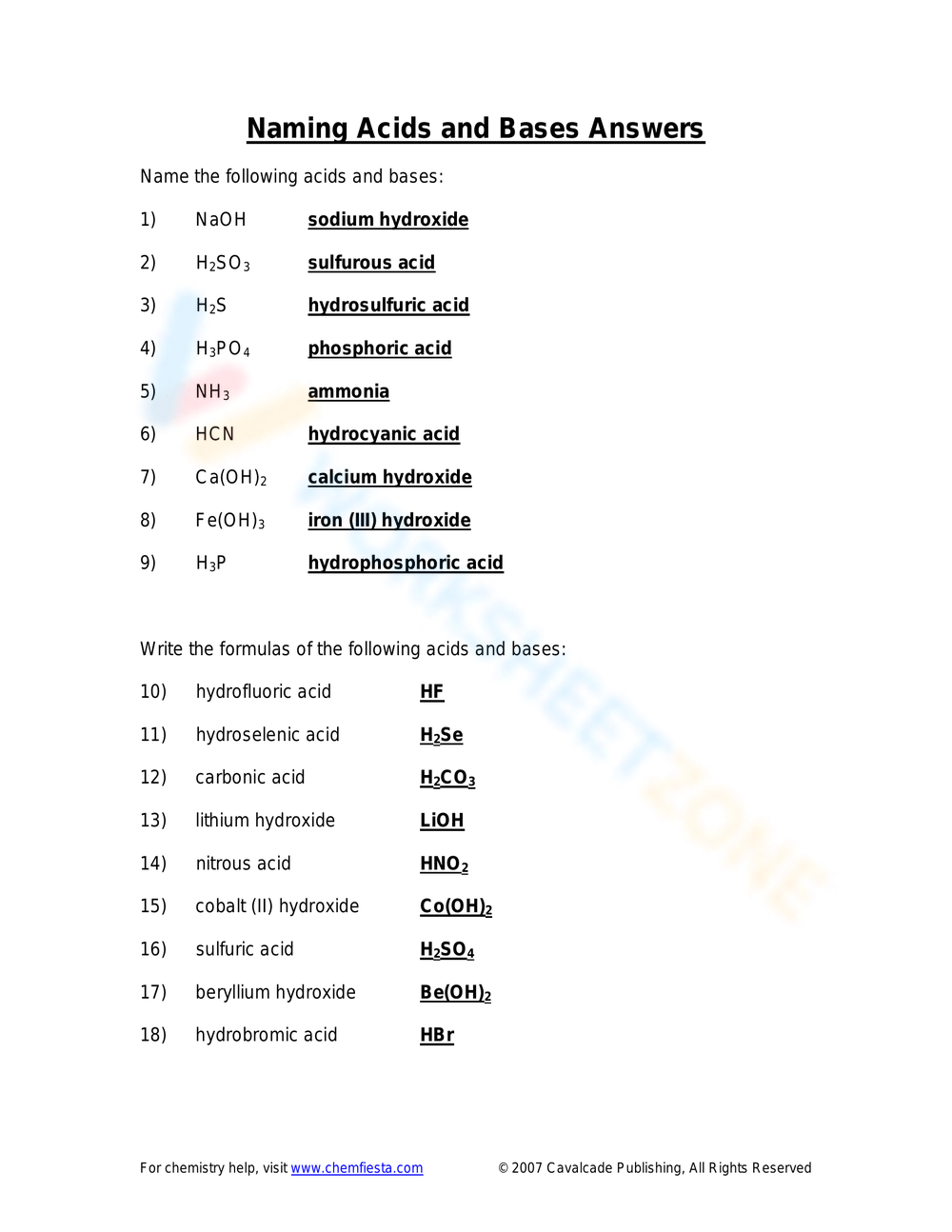 Naming Acids And Bases Worksheet Naming Acids And Bases Worksheets Library