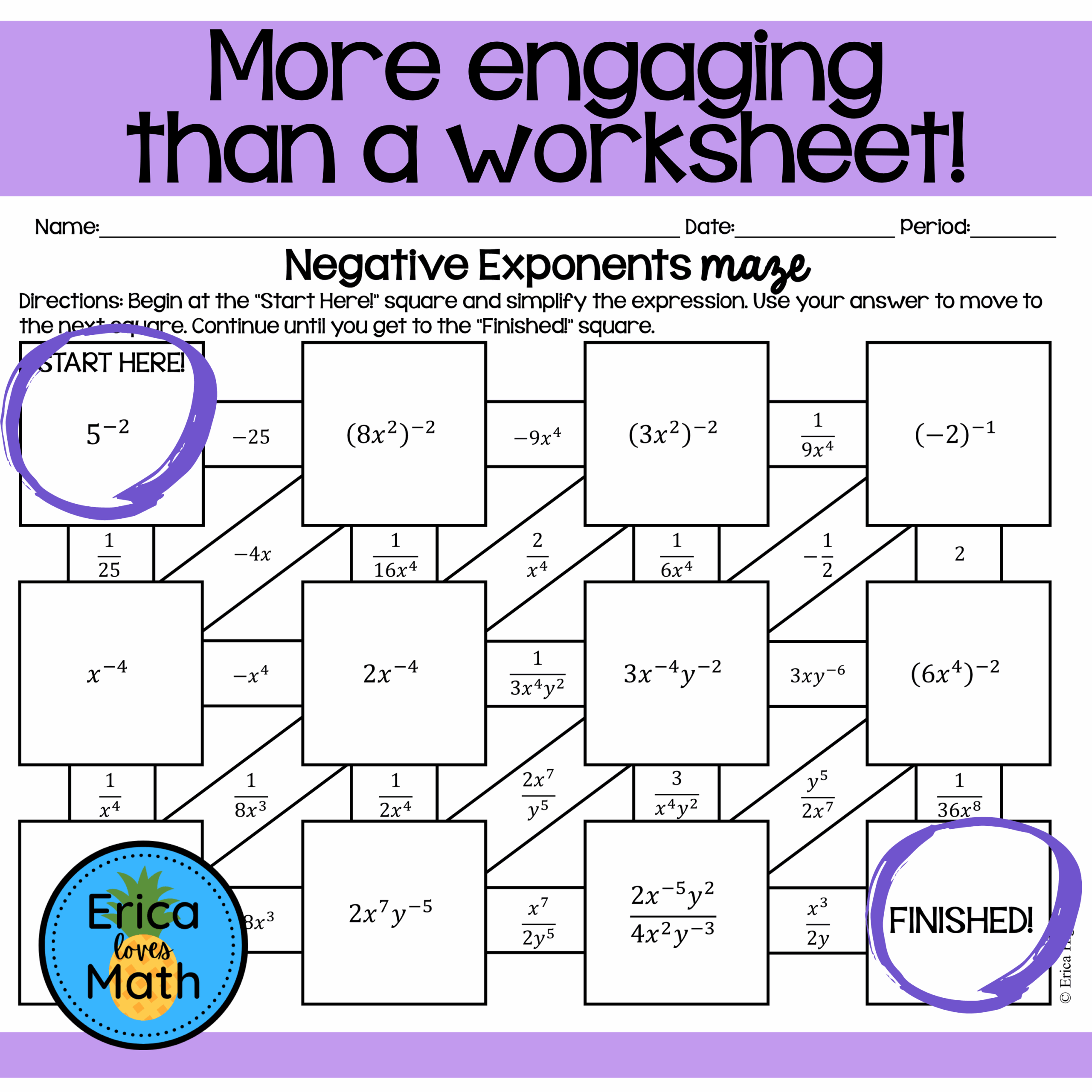 Negative Exponents Activity Maze Classful