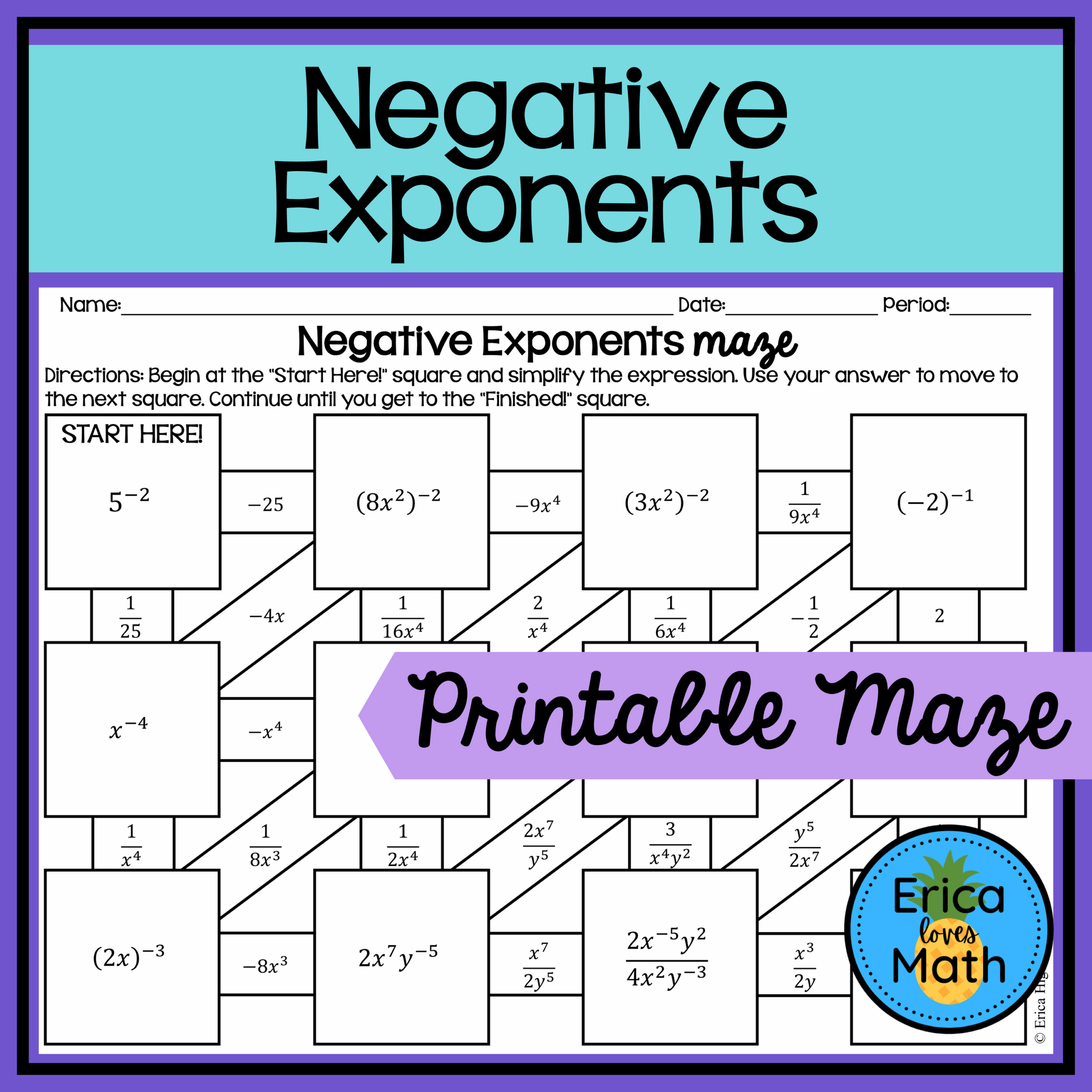 Exponent Rules Maze Worksheet