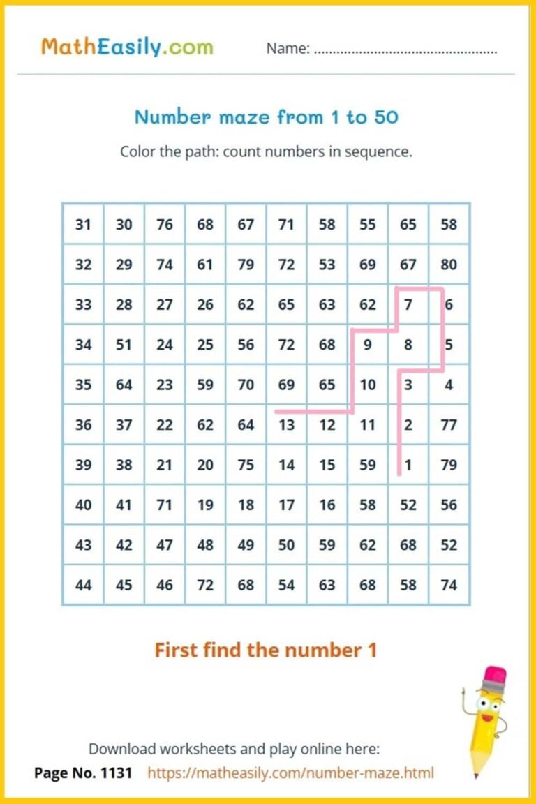 Number Maze Game ONLINE Printable