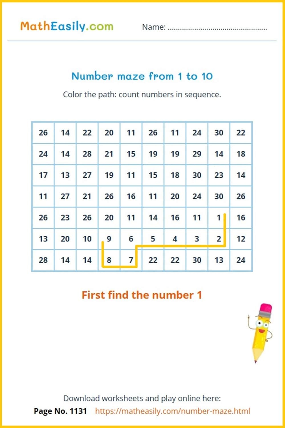 Number Maze Worksheet