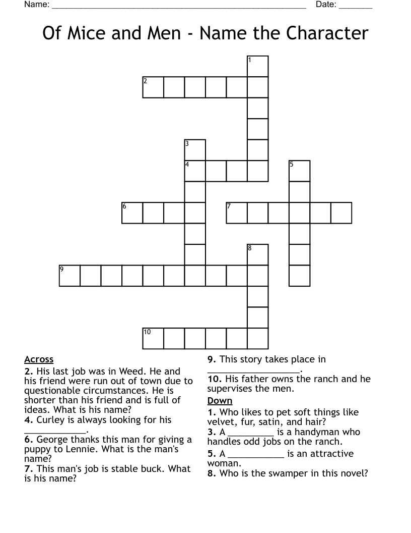 Of Mice And Men Name The Character Crossword WordMint