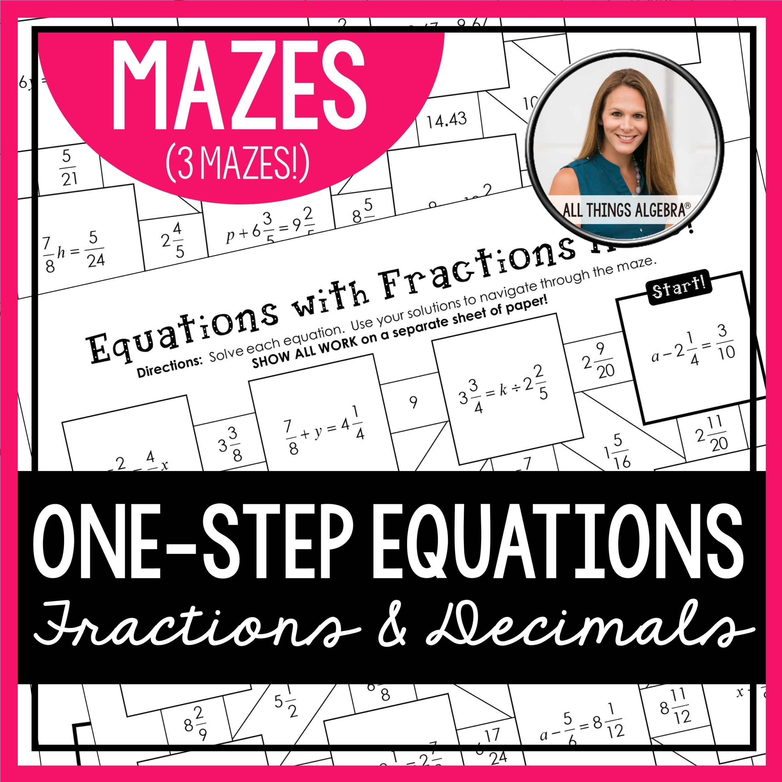 One Step Equations with Fractions U0026 Decimals Mazes