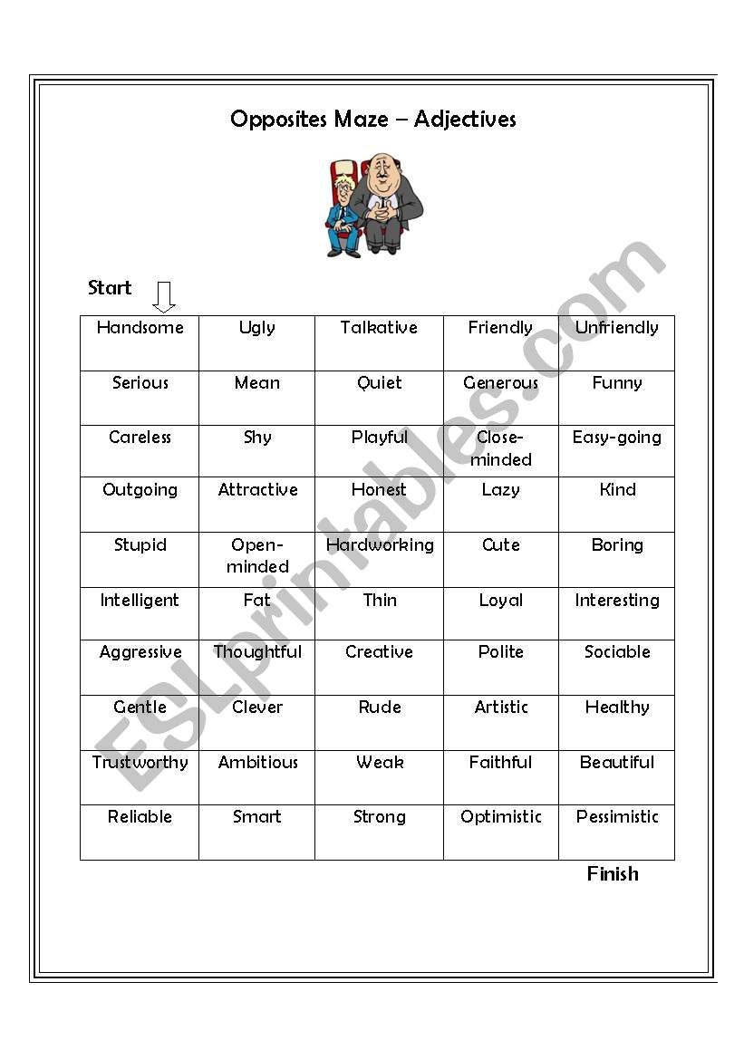 Opposite Adjectives Maze ESL Worksheet By Sarita331